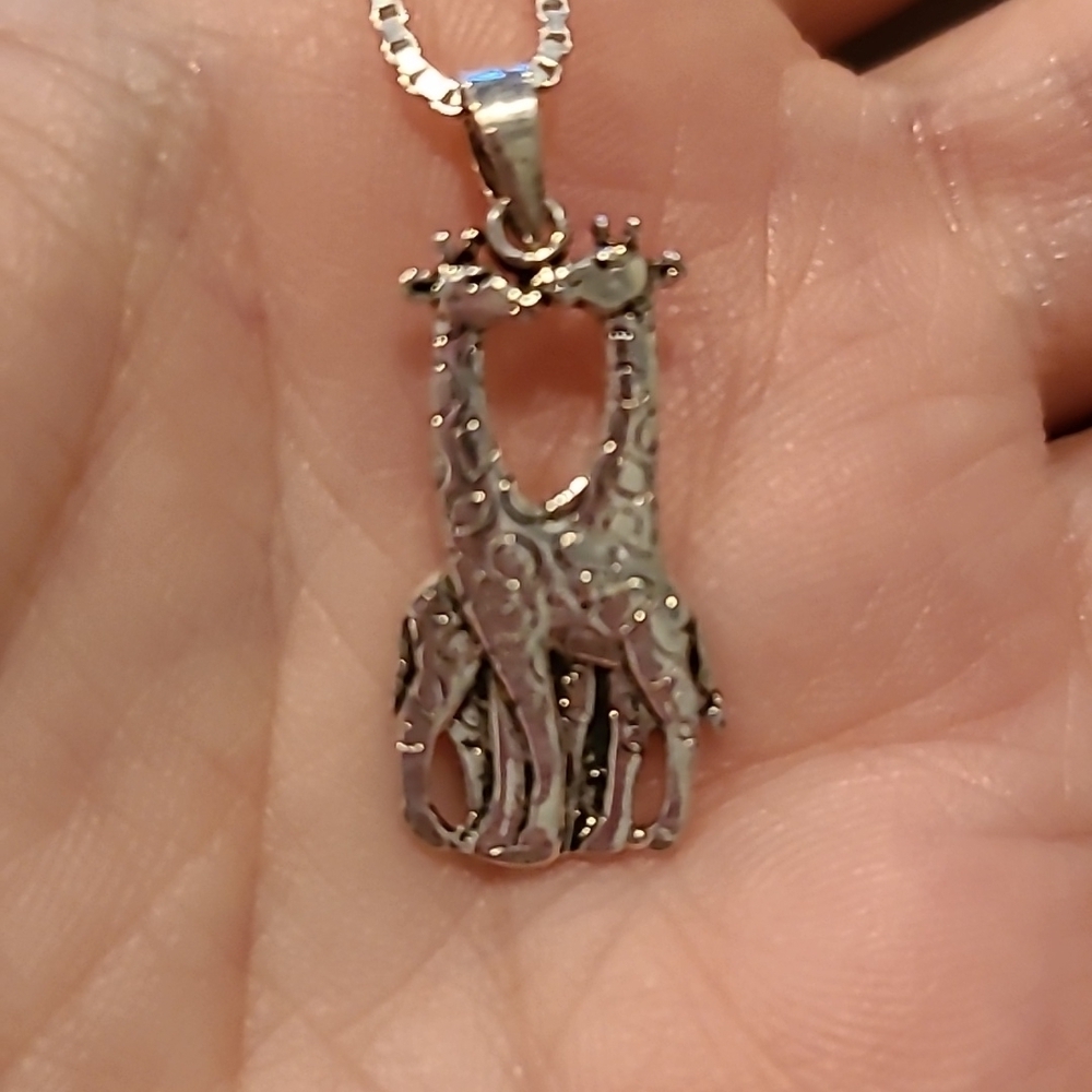 Kissing giraffes necklace sterling silver